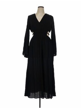 Justify Black V-Neck Long Sleeve Maxi Dress with Side Cutouts